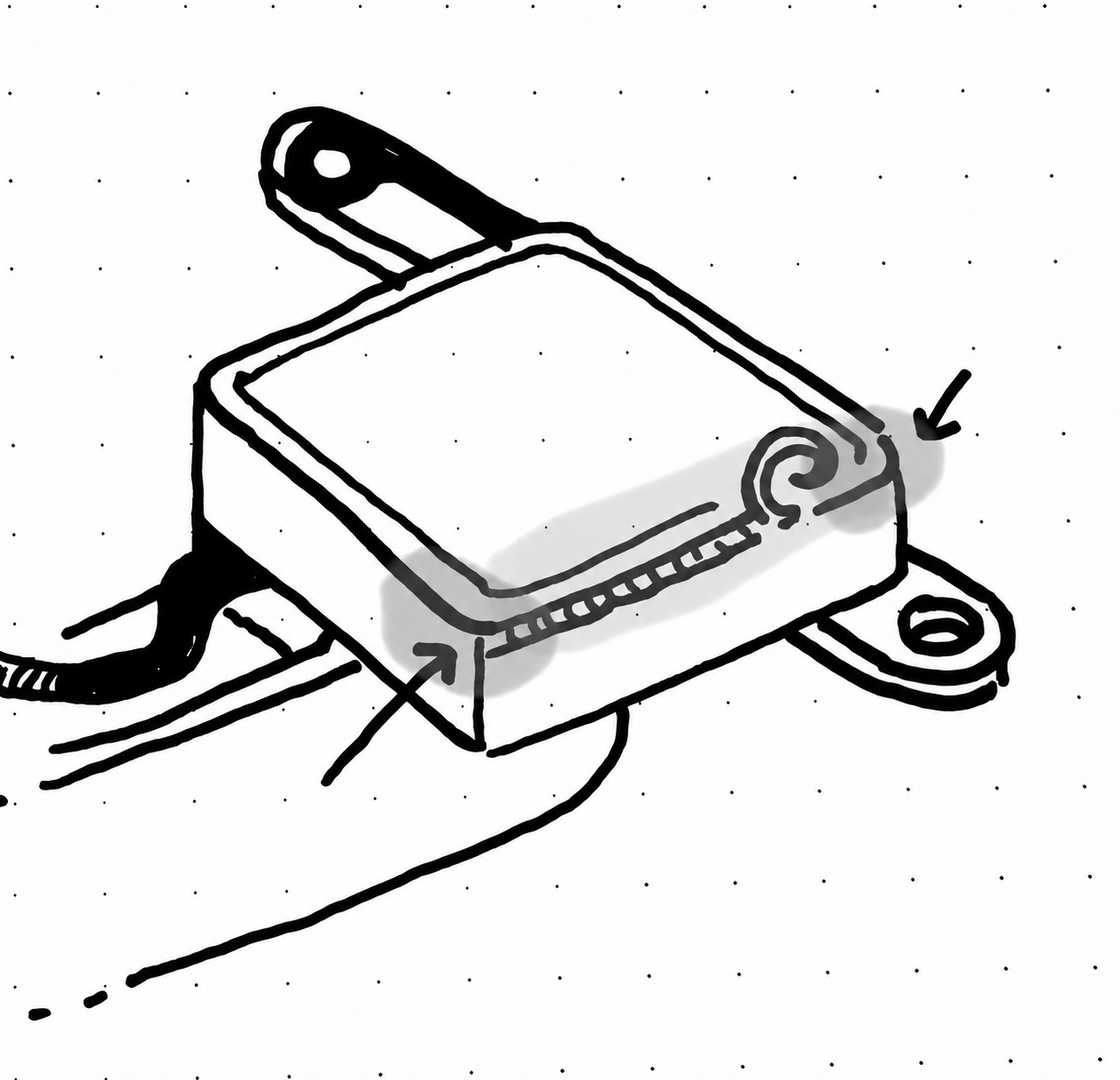 Diagram highlighting the south edge and corners of the fingerprint reader button to shave